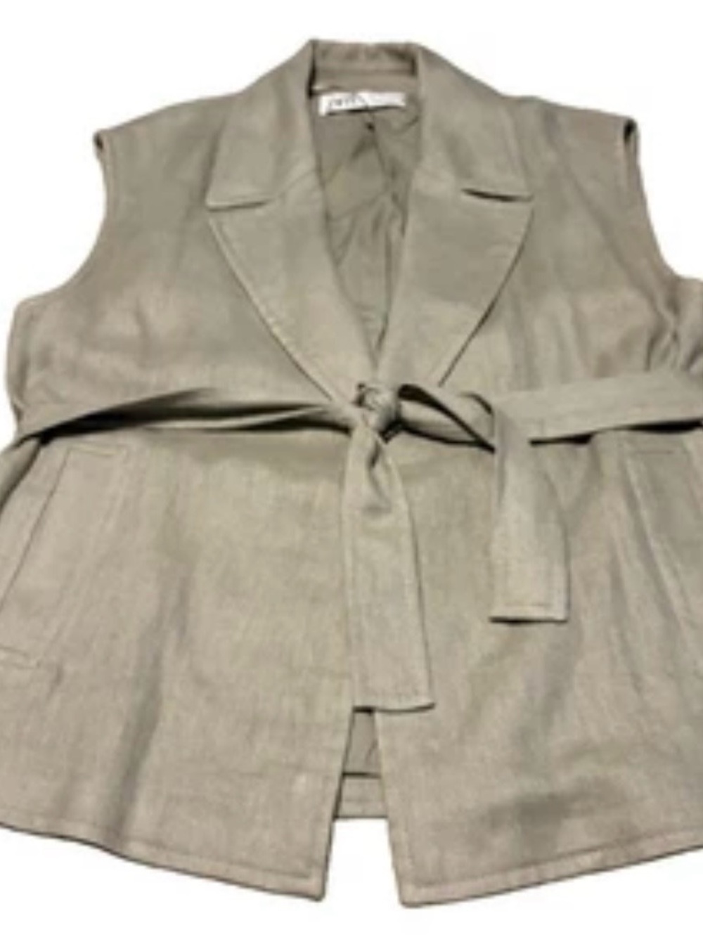 Zara 2-Piece Co-Ord Set Belted Vest Waistcoat S Wide Leg Pant Sage Size XS - Picture 2 of 14